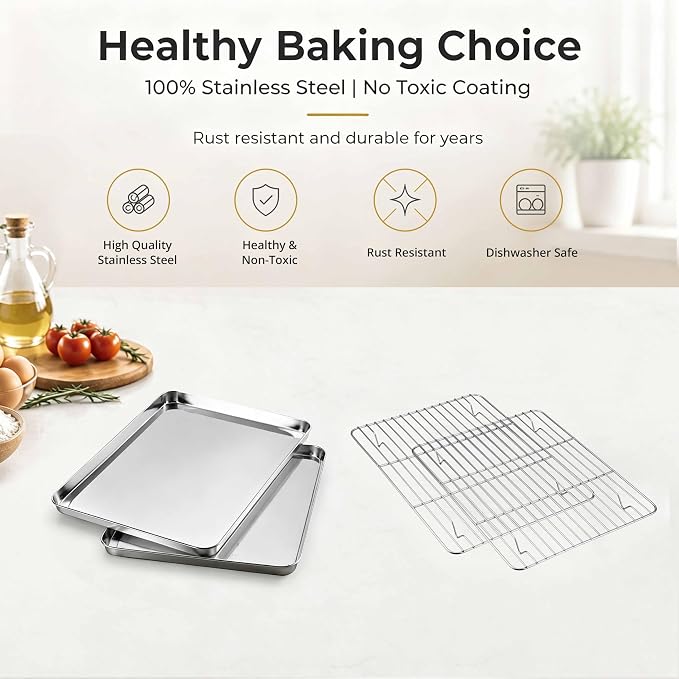 Onader Toaster Oven Tray and Rack Set, Stainless Steel Cookie Sheet Pan - Image 5