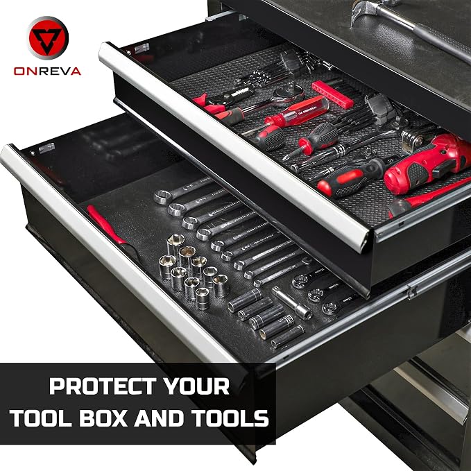 ONREVA Tool Box Liner 22 inch Wide x 20 Ft Large, Toolbox Drawer Liners, Heavy Duty Shelf Rubber Mat, Non Slip Pad Organizer for Rolling Tool Chest Drawers, Cabinet, Workbench, Black - Image 2