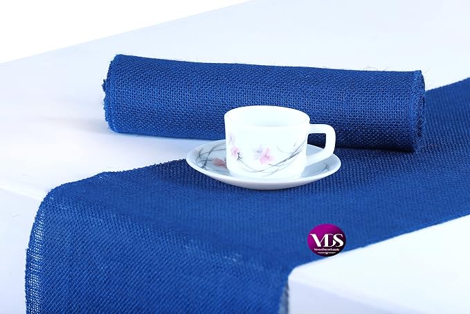 VDS Pack of 25, Burlap Table Runner 100% Natural Jute Rustic Hessian Table Cloth Centrepiece for Wedding Bridal Shower Birthday Event Party Banquet Table Decoration (Size 12X108 Inch)(Royal Blue) by VDS