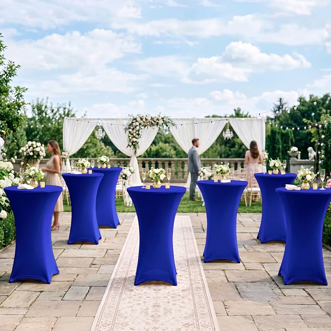 Cocktail Table Covers-Spandex Round High Top Table Cloths Party Royal Blue - Image 4