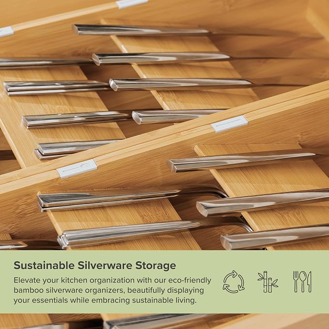 KitchenEdge Slanted Cutlery & Flatware Organizer, 2 Pack, Bamboo - Image 5
