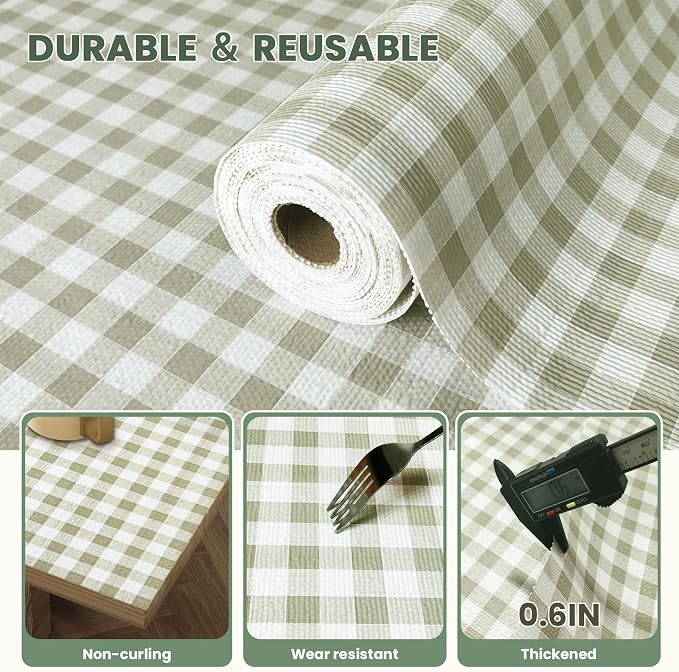 Drawer Liner and Shelf Liner for Kitchen Cabinet Liner Non-Adhesive Non-Slip Shelf Paper, Thick Strong Grip Waterproof Easy to Clean for Shelves, Cupboard, Desks, Green Plaid Pattern, 17.5 in x 20 FT - Image 3