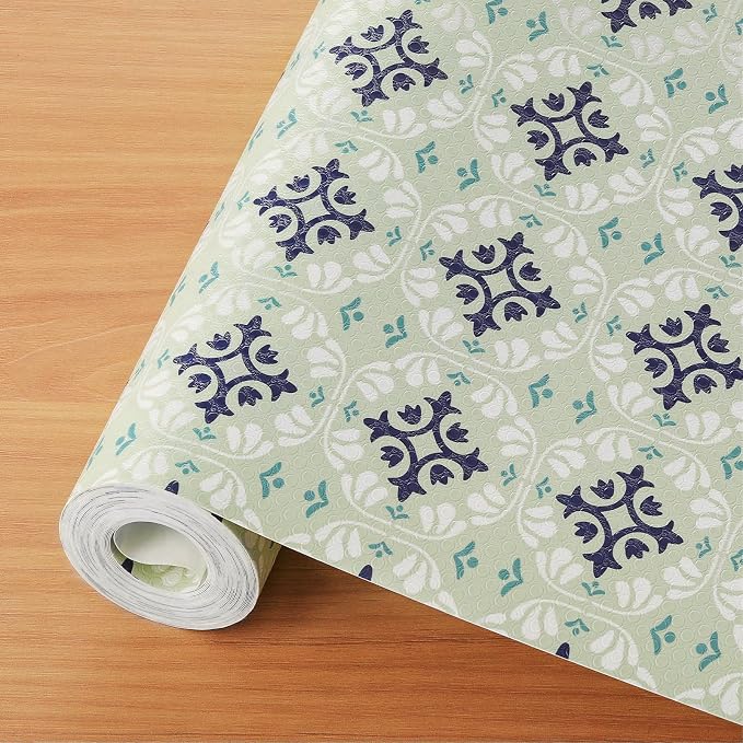 Cooyes Shelf and Drawer Liners for Kitchen Cabinets, Non-Adhesive Cabinet Liners, EVA Waterproof Durable Shelf Paper for Refrigerator, Shelves, Cupboard with European Pattern, Easy to Cut by Cooyes