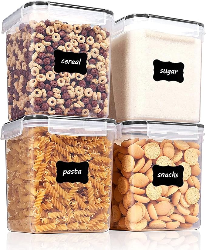 Vtopmart 2.5 L Flour Sugar Storage Containers, 4 PCS, Black | Airtight Seal, Multiple Sizes, BPA Free, Food Grade Material, Dishwasher Safe (Not Lids) by Vtopmart