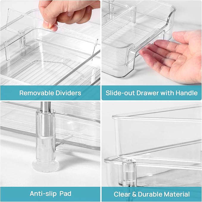Vtopmart 4 Pack Pull Out Bathroom Under Sink Organizer with Dividers (S-Divided) - Image 3