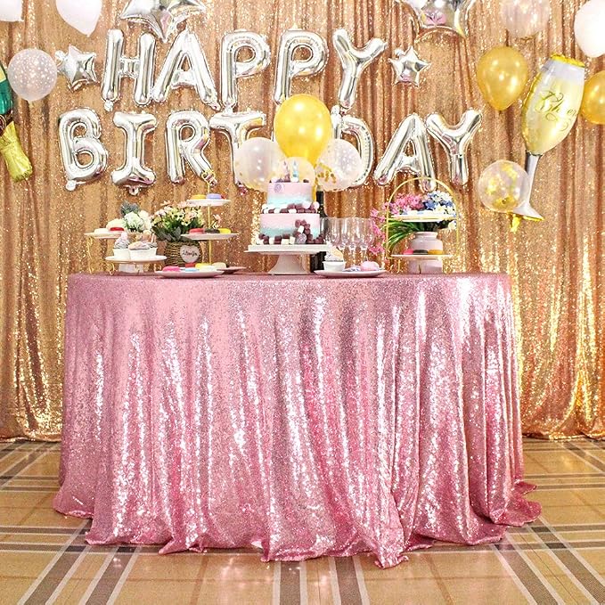 JYFLZQ Pink Sequin Tablecloth, Glitter Party Table Cover 120 Inch Round by JYFLZQ