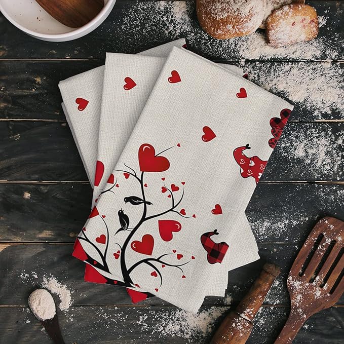 Kitchen Towels,Microfiber Cleaning Cloths, Valentine's Day Cute Gnome Red Love Heart Soft Dish Towels for Kitchen, Pack of 3 Absorbent Reusable Dish Towels,Tea Towels,Bar Towels,18x28 Inch - Image 2