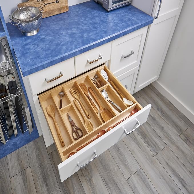 Rev-A-Shelf Trim-to-Fit Silverware Drawer Organizer For Kitchen Utensils, Cutlery Cabinet Storage Divider Insert, 33.11 x 21.97 In, Maple Wood, 4WUT-36SH - Image 2