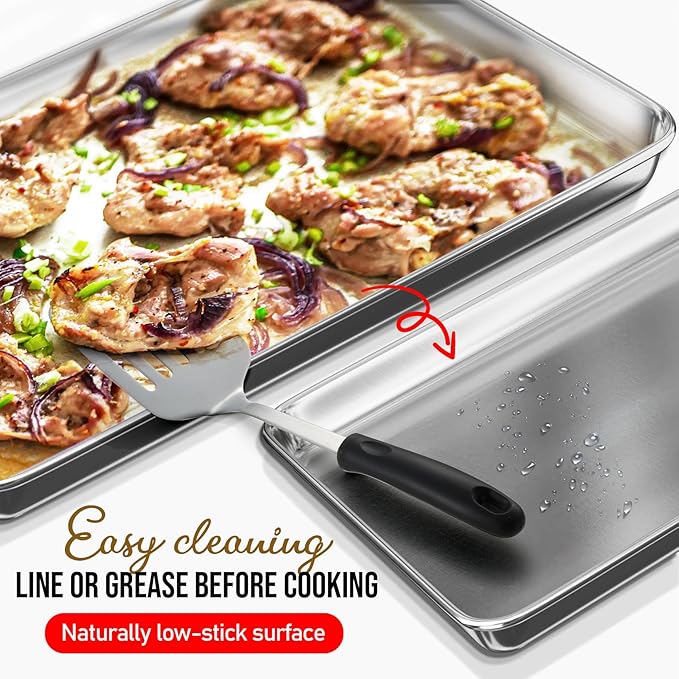 Eatex Aluminum Baking Sheet Set, 2 Pack Cookie Sheet Set, 9x13 Baking Pan Set, Warp Resistant Cookie Sheets for Baking Nonstick, Steel Baking Pans Set, Baking Sheets for Oven, Quarter Sheet Pan - Image 4
