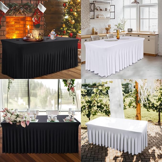 BDDC One-Piece Spandex Black Table Cloth Skirt for 6FT Rectangle Tables - Image 5