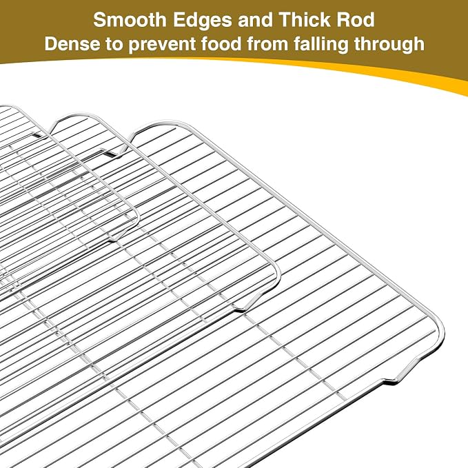 Wildone Baking Sheet with Rack Set (3 Pans + 3 Racks), Stainless Steel Baking Pan Cookie Sheet with Cooling Rack, Non Toxic & Heavy Duty & Easy Clean (Pack of 2) - Image 3