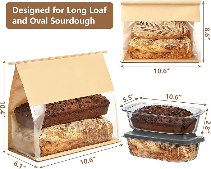 100 Pack Large Paper Bread Bags for Homemade Bread Sourdough Sandwich, 10.5x10.6x6.1 Inch Resealable Tin Tie Tab Lock Bread Loaf Bakery Bag with Window, Baked Goods Packaging for Gifting and Bake Sale - Image 2