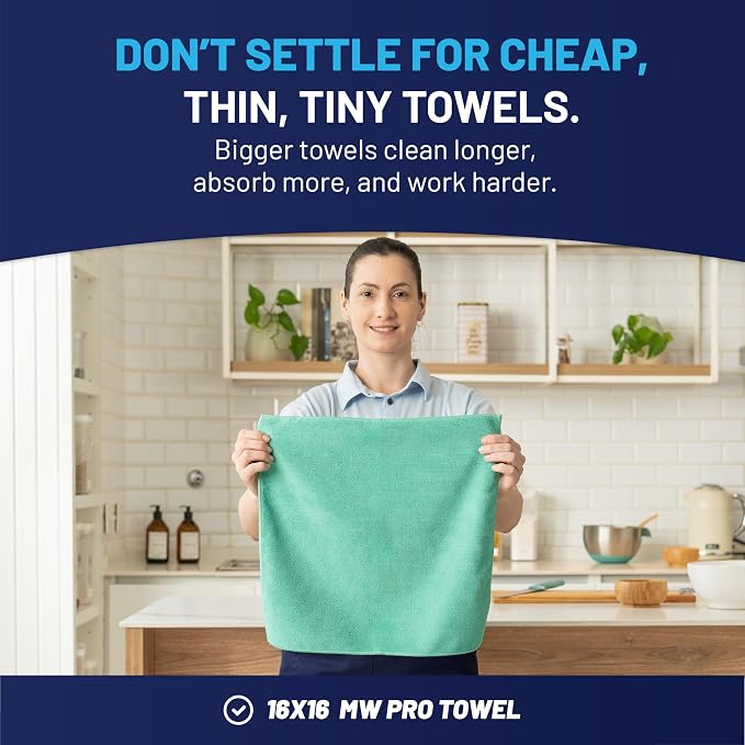 Microfiber Wholesale 16" x 16" Pro Multi Surface Microfiber Towels Bulk | Case: 216 Qty (Green) - Image 3