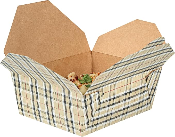 Restaurantware-Bio Tek 6.7 x 5.5 x 2.6 Inch Food Containers, 200 Durable Takeaway Boxes - Disposable, Sturdy, Plaid Paper 45 Ounce Takeout Boxes, Rectangle, For Takeouts And Delivery, Or Picnics - Image 13