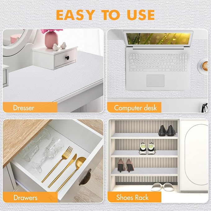 Viseeko Shelf and Drawer Liner for Kitchen Cabinet, White, 18in x 20ft - Image 6