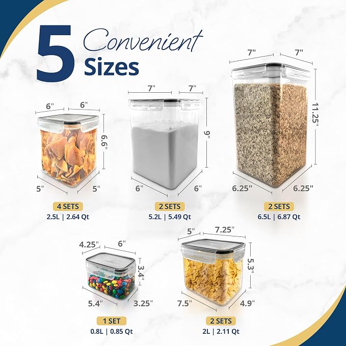 Reli. Storage Containers Kitchen & Pantry 11 Sets | Food Storage with Lids | Airtight Clear Plastic Canister Sets with Lids | Kitchen Organizers | Food Storage | BPA-Free | Multi-Size - Image 3