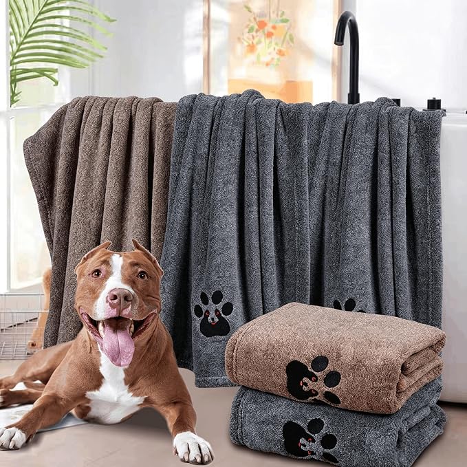 Dogvingpk Dog Towels for Drying Dogs 2 Pack - Super Absorbent Soft Quick Dry Microfiber Pet Bath Towel for Medium & Small Dogs, 36 * 28 Inch Black and Brown - Image 4