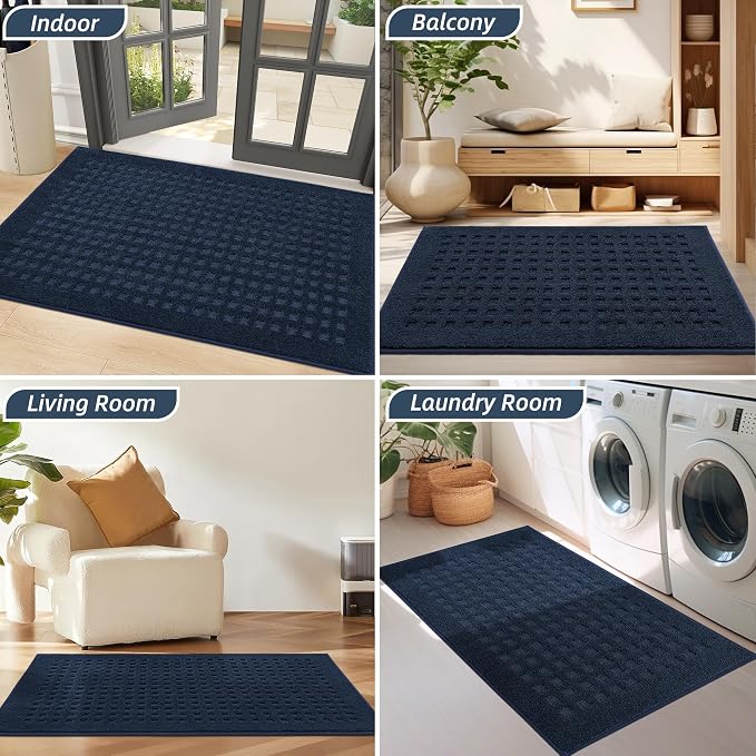 BEQHAUSE Dirt Trapper Door Mats 24"x36", Non Slip Washable, Navy Blue - Image 8
