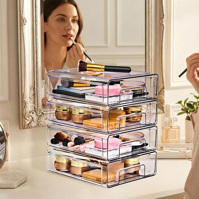 Sorbus Clear Stackable Storage Drawers with Handles (Medium, 4 Pack) - Image 2