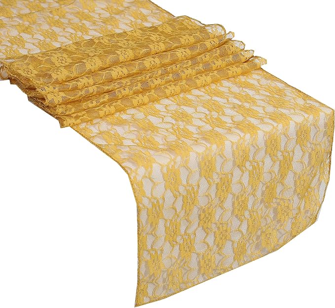 VDS Pack of 25 Floral Lace Table Runners Centerpiece Cloth Linen for Wedding Bithday Graduation Engagement Ceremony Events Party Banquets Table Decoration (12x108 inch) (Gold) - Image 2