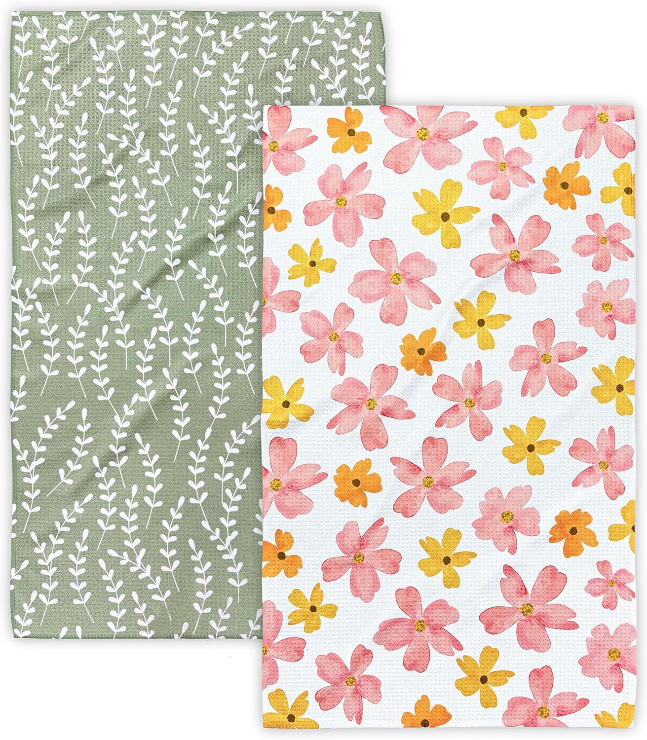 Kitchen Towels, 18" x 30" Tea Towels for Kitchen, Premium Microfiber Dish Towels for Kitchen Drying, Blush Garden Series, 2-Pack