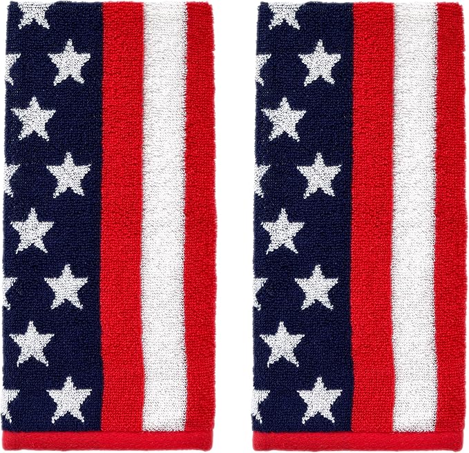 SKL Home American Flag Hand Towel Set-2pc, 100% Cotton, Reversible, Multi by SKLHomebySaturdayKnightLtd