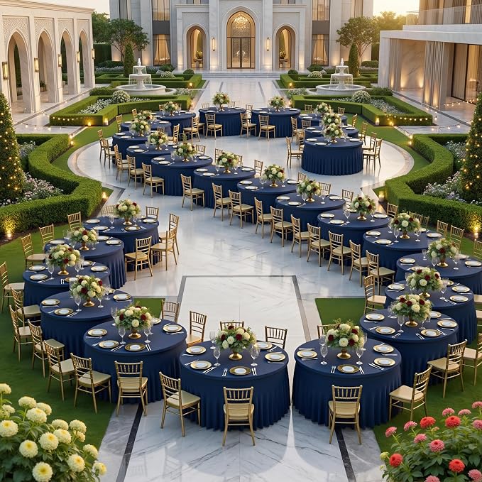 6 Pack Navy Blue Round Spandex Tablecloths for 60 inch Table, Wrinkle Free Stretchy 120inch Fitted 5FT Round Table Cloths Cover with Skirt for Wedding Birthday Party Dining Banquet Events - Image 7