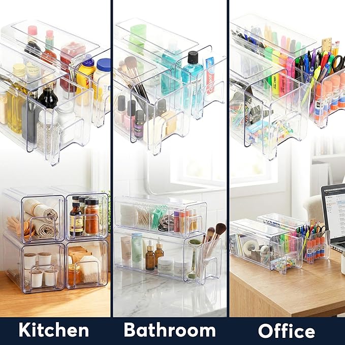 Sorbus Clear Stackable Storage Drawers (1 Large + 1 Medium + 2 Small) - Image 7