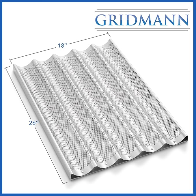 GRIDMANN 18" x 26" Commercial 5 Count Long Aluminum Baguette Pan, Perforated French Bread Loaf Baking Pan - Image 3