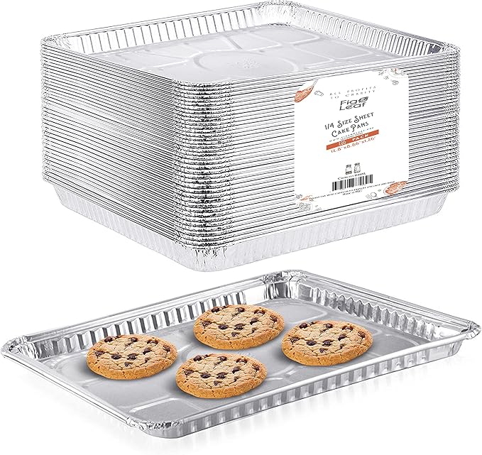 (200 Pack) 1/4 Size Cookie Sheet Baking Cake Pans l 12.8” x 8.9” Disposable Aluminum Foil Trays l Premium Heavy Duty Nonstick Baking Sheets Reusable by Fig+%26+Leaf