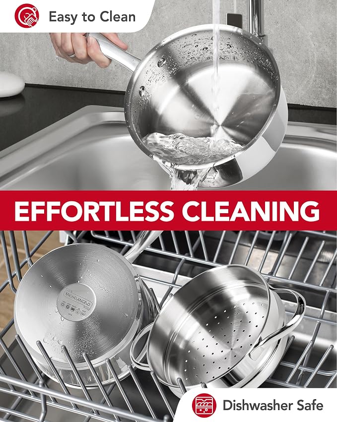 MICHELANGELO Stainless Steel Sauce Pan with Lid, 2.5 Quart Sauce Pan with Steamer Insert, Induction Saucepan, 2.5 Qt Stainless Steel Pot with Lid, Dishwasher & Oven Safe - Image 5