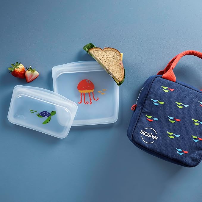 Stasher Reusable Kids Lunch Collection, 3-Pack Set with Lunch Bag | Food-Safe Silicone, BPA-Free, Leak-Free, Eco-Friendly, Dishwasher, Travel Containers, Meal Prep, Food Storage, Travel - Image 4