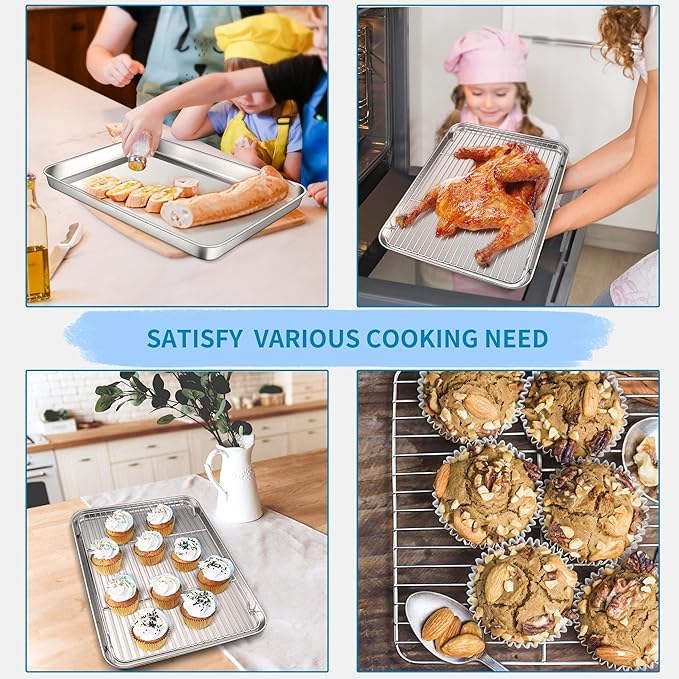Herogo 18" x 13" Stainless Steel Half Sheet Baking Pan & Cooling Rack Set | 1" Deep Oven Tray, Rust & Warp Resistant, Dishwasher Safe, Ideal for Oven Roasting, Cookie Baking(1 Pans + 1 Racks) - Image 5