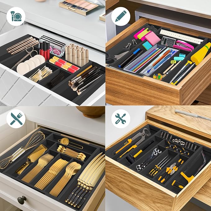 Sben Bamboo Cutlery Drawer Organizer, Black, Large - Image 6