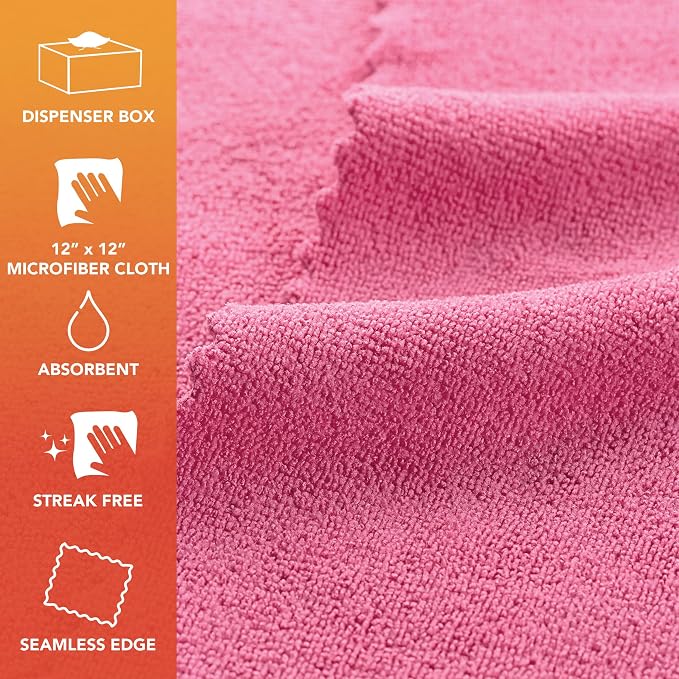 Arkwright Smart Rags Microfiber Cleaning Cloths, Pack of 50 in a Box, Lint Free 180 GSM Reusable Towels for Auto, Office and Household Cleaning, 12 x 12 in, Pink - Image 2