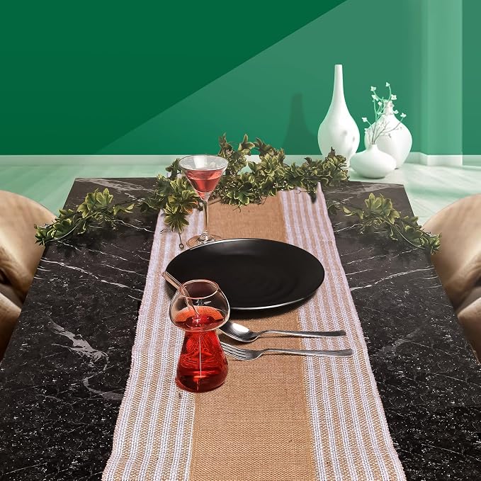 Decorative Table Runner (Pack of 1) – 12”x 108” – Natural on Stripe Rustic Farmhouse Table Runner with Finished Edge – Burlap Runner for Home Decor, Weddings and Christmas - Image 7