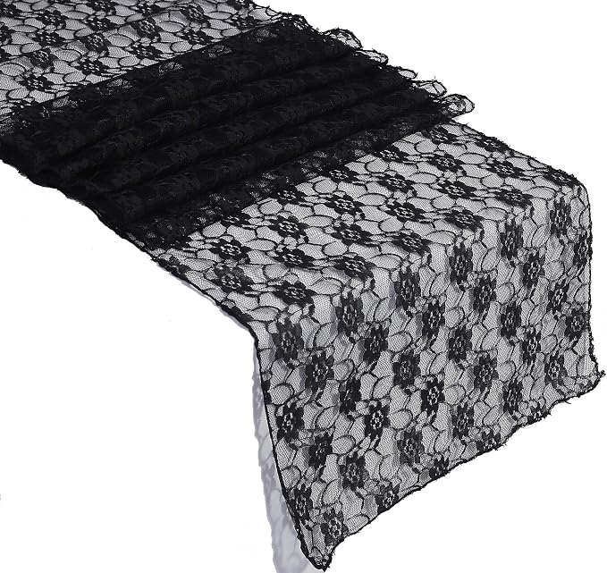 VDS Pack of 20 Floral Lace Table Runners Centerpiece Cloth Linen for Wedding Bithday Graduation Engagement Ceremony Events Party Banquets Table Decoration (12x108 inch) (Black) - Image 2