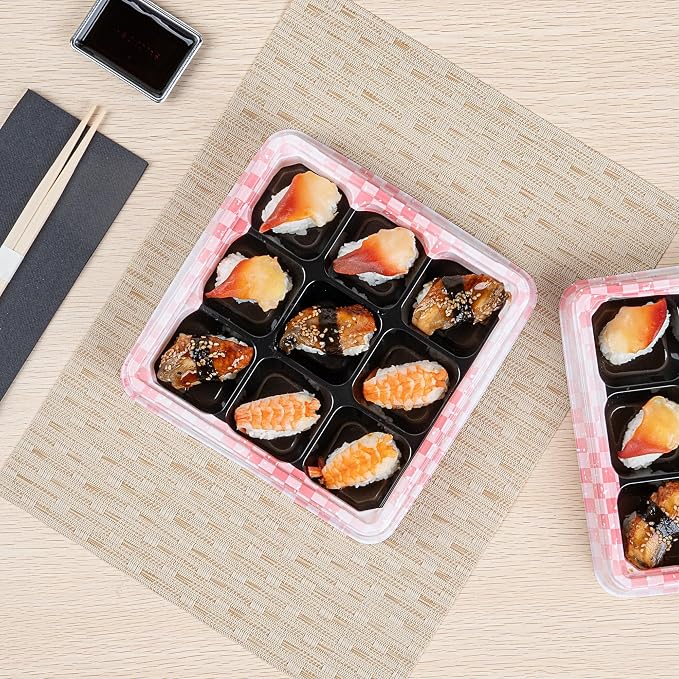 Restaurantware-Bento Tek 16.9 Ounce Meal Prep Containers, 100 Disposable To Go Food Boxes - Lids Sold Separately, 9 Compartments, Pink And Black Plastic Bento Lunch Boxes, Freezable, For Take Out - Image 5