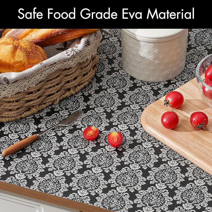 Cooyes Shelf and Drawer Liners for Kitchen Cabinets, Non-Adhesive Cabinet Liners, EVA Waterproof Durable Shelf Paper for Refrigerator, Shelves, Cupboard with European Pattern, Easy to Cut - Image 7