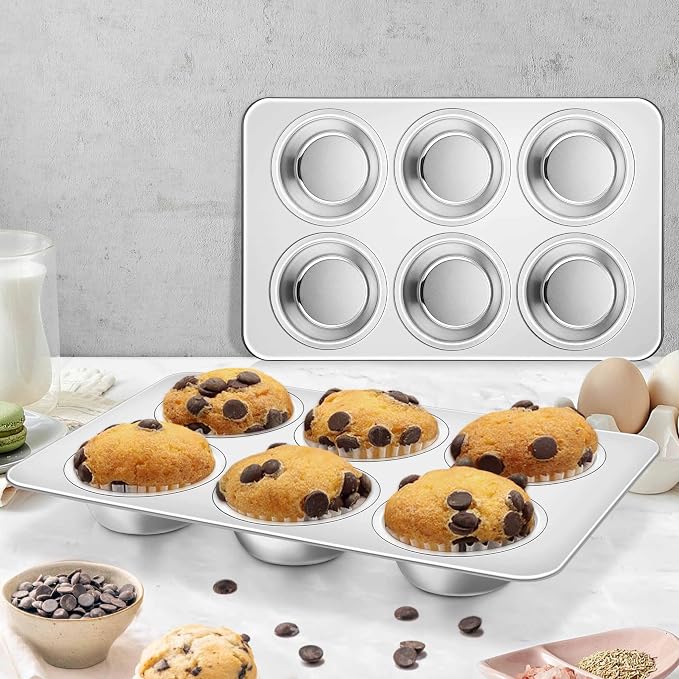 Homikit 1 Pack Stainless Steel Muffin Pan, 6-Cup, Regular Size, Non Toxic | Metal Cupcake Tray for Toaster Oven, Muffin Baking Tins for Egg Bites, Nonstick, Rust Free, Easy Release, Dishwasher Safe - Image 7