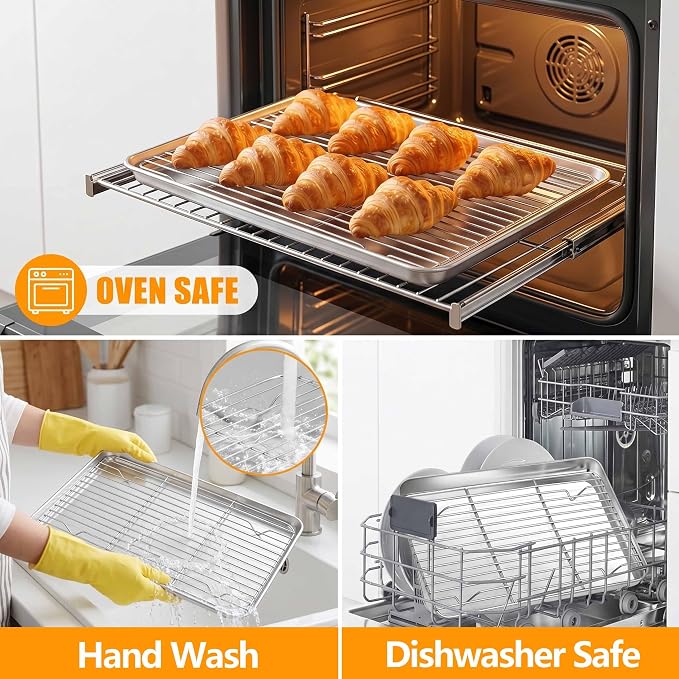 Homikit Baking Sheet with Wire Rack Set (3 Pans + 3 Racks), 16/12/9 Inches | Stainless Steel Sheet Pans with Cooling Racks for Oven, Heavy Duty Metal Cookie Bacon Baking Trays Non Toxic, Dishwasher Safe - Image 7