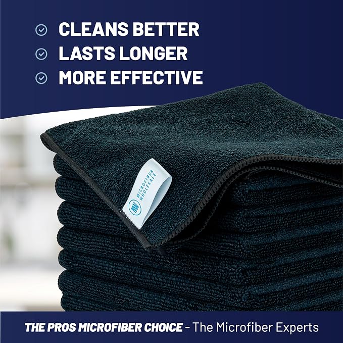 MW Pro Microfiber Cleaning Cloth | Black | 36 Pack | 16” x 16” | All Purpose Microfiber Towels - Clean, Dust, Polish, Scrub, Absorbent - Image 2