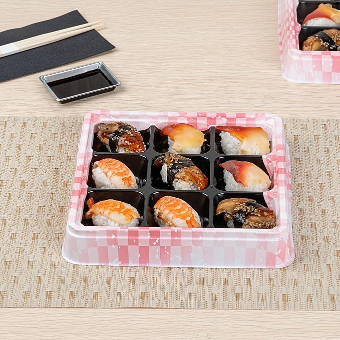 Restaurantware-Bento Tek 16.9 Ounce Meal Prep Containers, 50 Disposable To Go Food Boxes - Lids Sold Separately, 9 Compartments, Pink And Black Plastic Bento Lunch Boxes, Freezable, For Take Out - Image 3