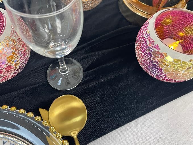 Luxurious Velvet Table Runner, 10ft Wedding Reception Decorations, 20x120inch Soft Velvet Fabric, Table Linen Overlay, Wedding Table Runners (Black, 20X120inch) - Image 3