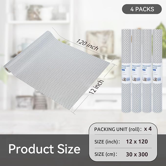 FIFTY FEET 12"x120" Non-Adhesive Shelf Liner for Kitchen Cabinets and Drawers, Washable Non-Slip PVC Cabinet Liner (Black Circle)(4 Roll) - Image 5