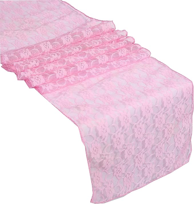 VDS Pack of 25 Floral Lace Table Runners Centerpiece Cloth Linen for Wedding Bithday Graduation Engagement Ceremony Events Party Banquets Table Decoration (12x108 inch) (Pink) by VDS