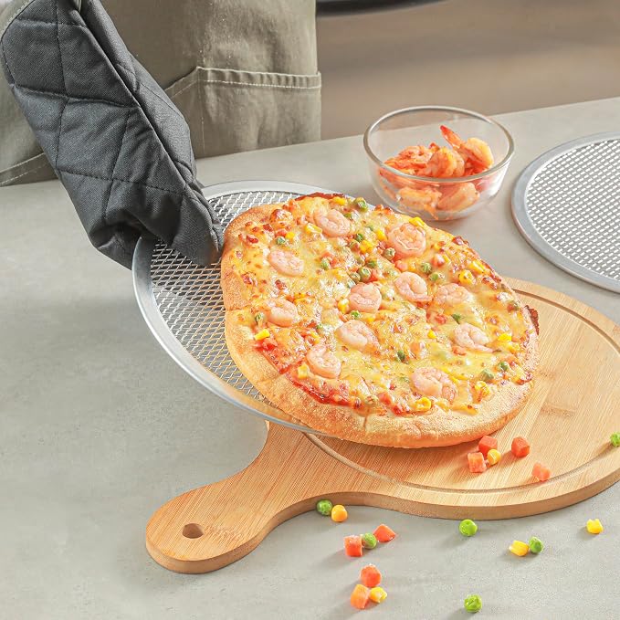 Restaurantware 10 Inch Aluminum Pizza Screen Pack of 144 Mesh Baking Tool For Crispy Crust, Lightweight Stackable Seamless Rim Rust-Resistant Baking Screen, Reusable for Pizzerias, Home Oven Use - Image 5