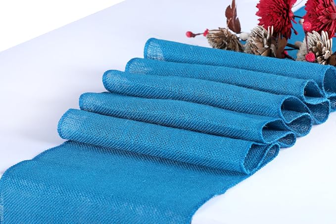 MDS® Pack of 25 Natural Burlap Table Runner, 12 x 108 Inch, Jute Rustic Farmhouse Boho Table Decor for Wedding Reception, Dining Table, Bridal Shower, Baby Shower & Party Decorations - Teal - Image 2