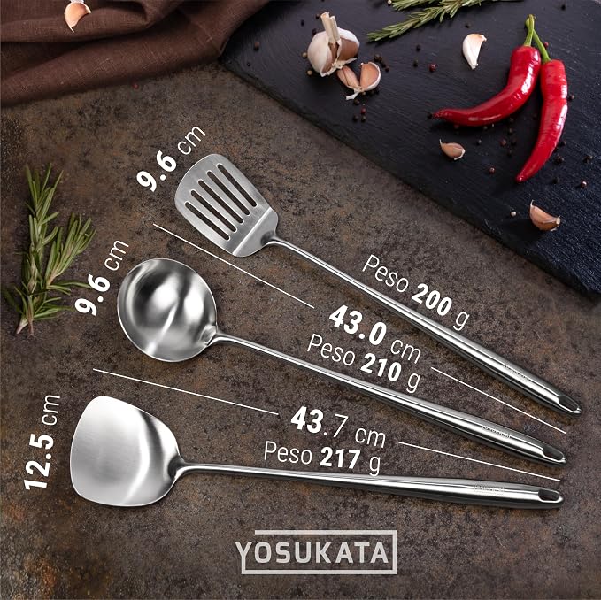 YOSUKATA 17" Stainless Steel Wok Spatula Ladle and Turner Set of 3 | High-Grade 304 Stainless Steel Kitchen Utensils Set - Dishwasher Safe Accessories - Wok Utensils - Cooking Tools - Image 2