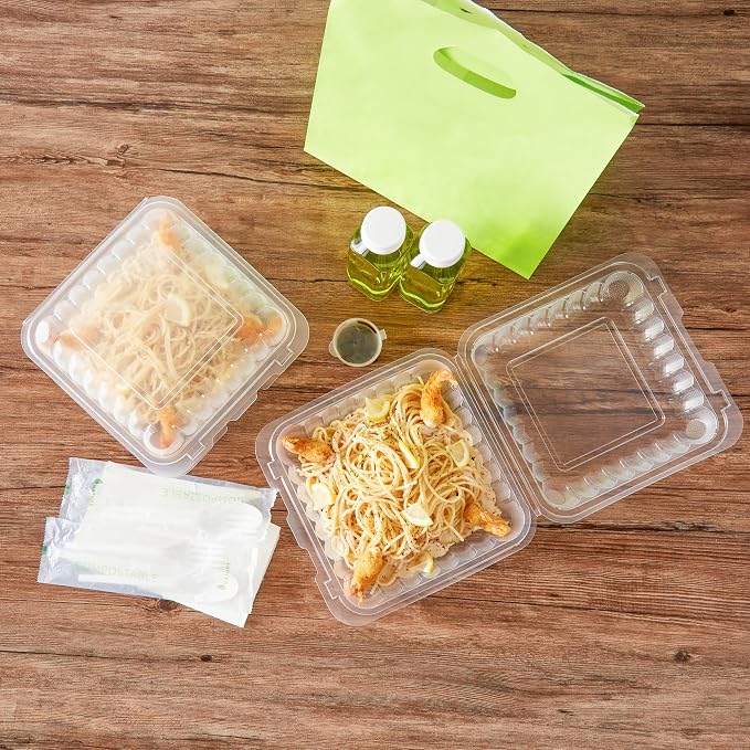 Restaurantware-Chef 101 47 Ounce Hinged Clamshell Containers, 100 Disposable Take Out Boxes - Secure Lids, Microwavable, Clear Plastic Meal Prep Containers, For Pastas, Salads, Or Sandwiches - Image 7